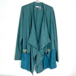 Logo Lounge Lori Goldstein Faux Suede Waterfall Open Front Cardigan